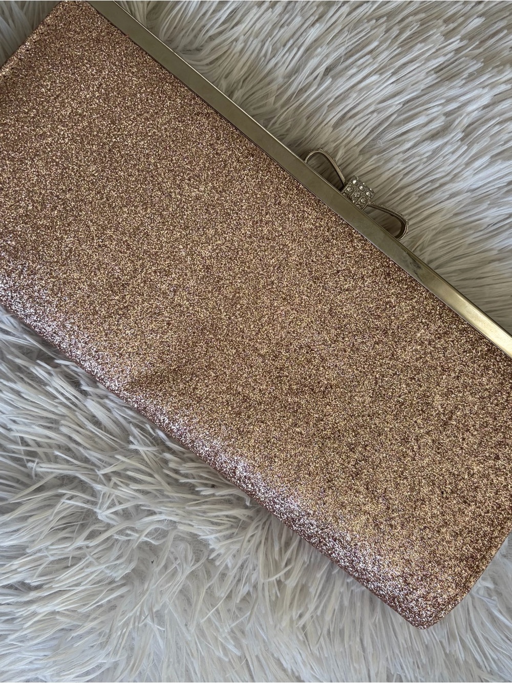 INC International Concepts Rose Gold Glitter Bow Clutch